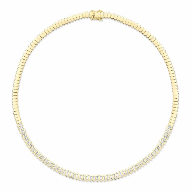 3.01Ct 14K Yellow Gold Diamond Baguette Bezel Tennis Necklace