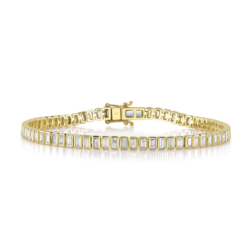 3.57Ct 14K Yellow Gold Diamond Baguette Bezel Tennis Bracelet