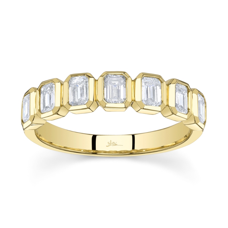 1.05Ct 14K Yellow Gold Diamond Emerald Bezel Band