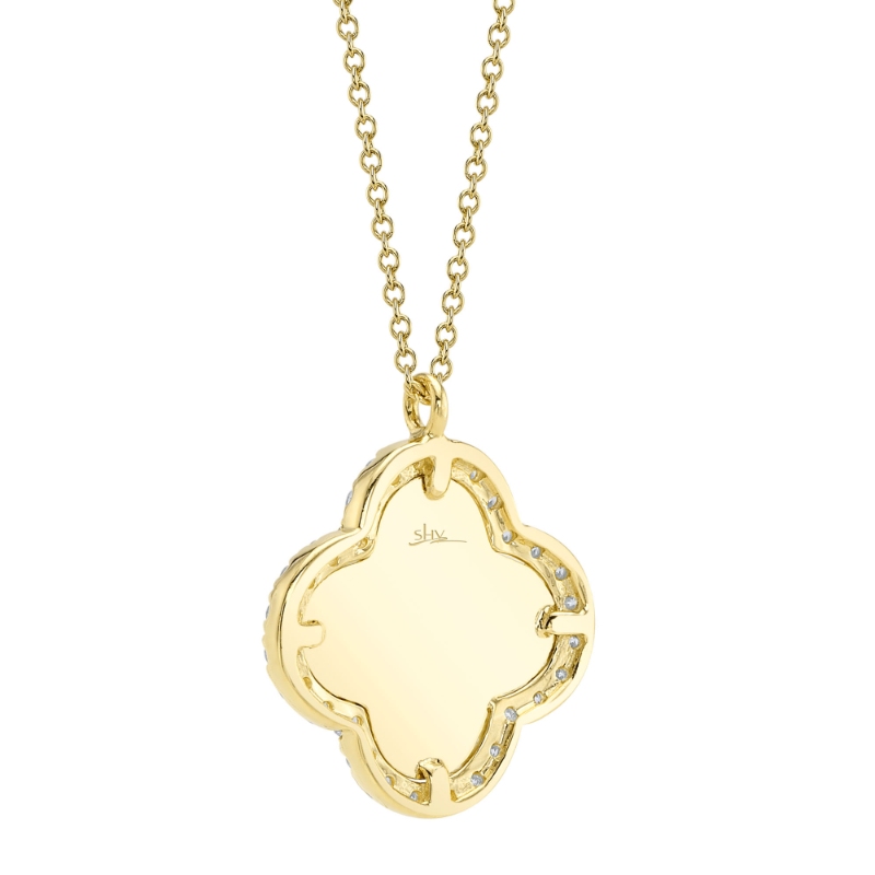 0.22Ct 14K Yellow Gold Diamond Bezel Ribbed Clover Necklace