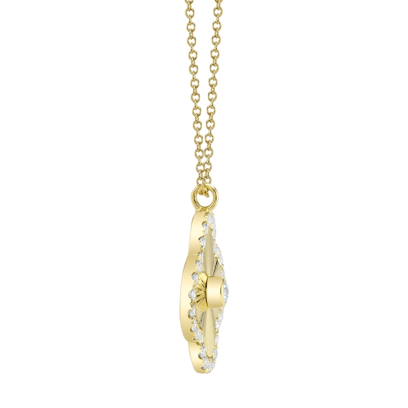 0.22Ct 14K Yellow Gold Diamond Bezel Ribbed Clover Necklace