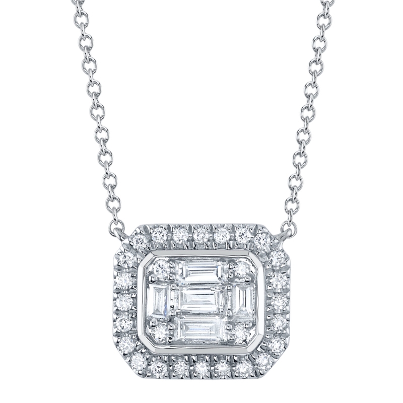 0.41Ct 14K White Gold Diamond Baguette Necklace