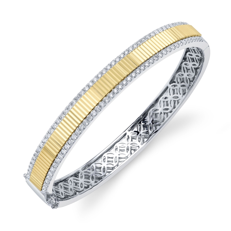 1.06Ct 14K2T W/Y Diamond Ribbed Bangle