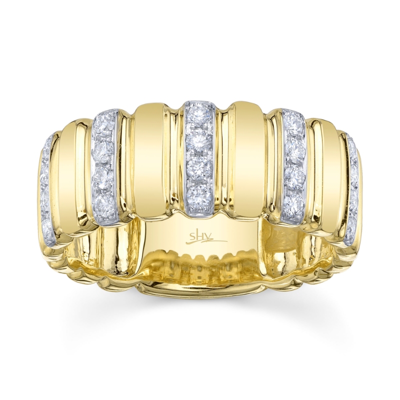 0.32Ct 14K Yellow Gold Diamond Ribbed Ring