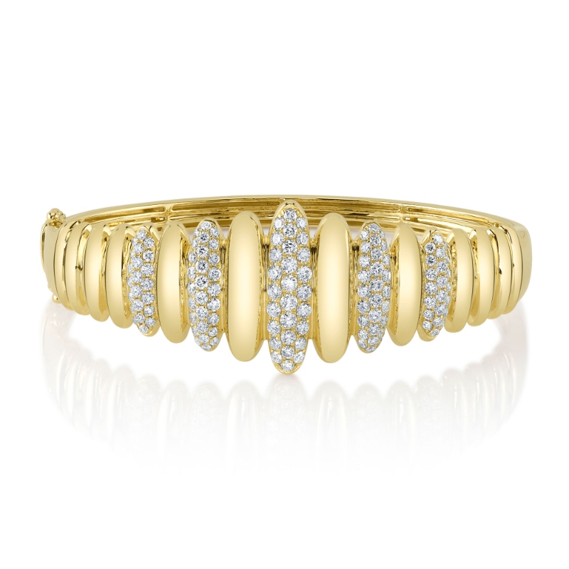 2.19Ct 14K Yellow Gold Diamond Pave Bangle