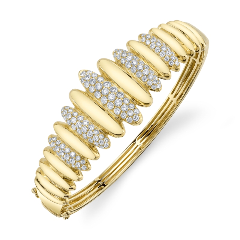 2.19Ct 14K Yellow Gold Diamond Pave Ribbed Bangle