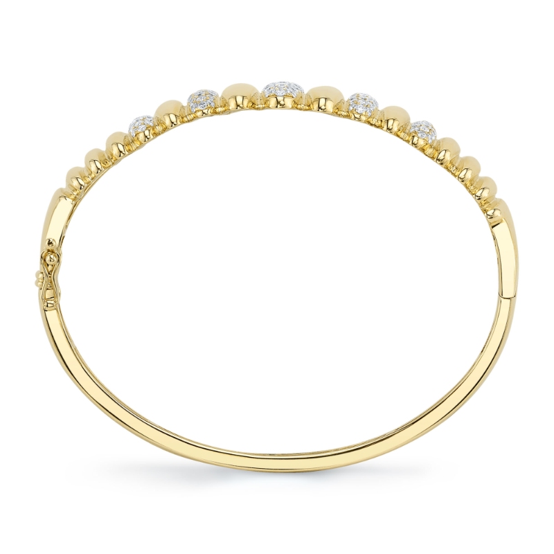 2.19Ct 14K Yellow Gold Diamond Pave Ribbed Bangle