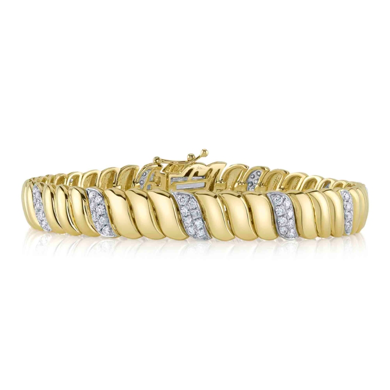 1.48Ct 14K Yellow Gold Diamond Ribbed Bracelet