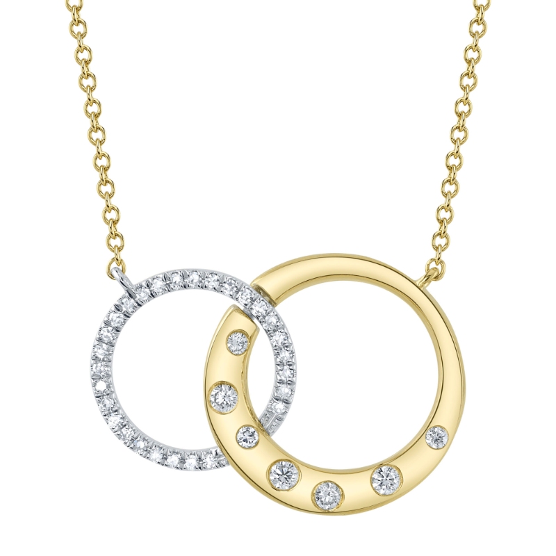 0.16Ct 14K Two Tone Yellow And White Gold Diamond Circle Necklace