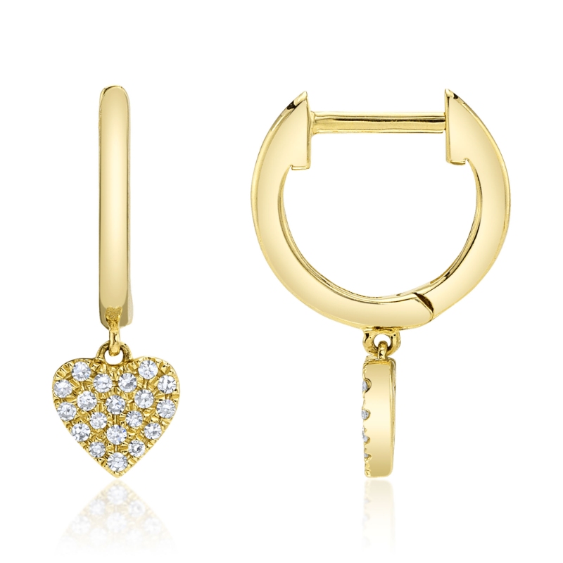0.09Ct 14K Yellow Gold Diamond Pave Heart Huggie Earring