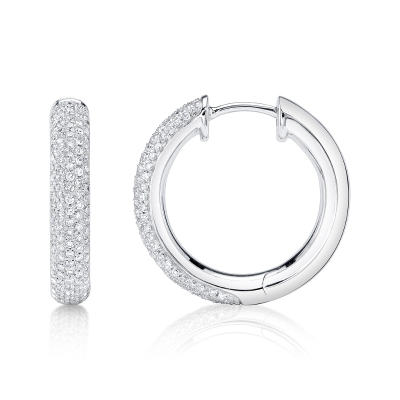 0.61Ct 14K White Gold Diamond Pave Hoop Earring