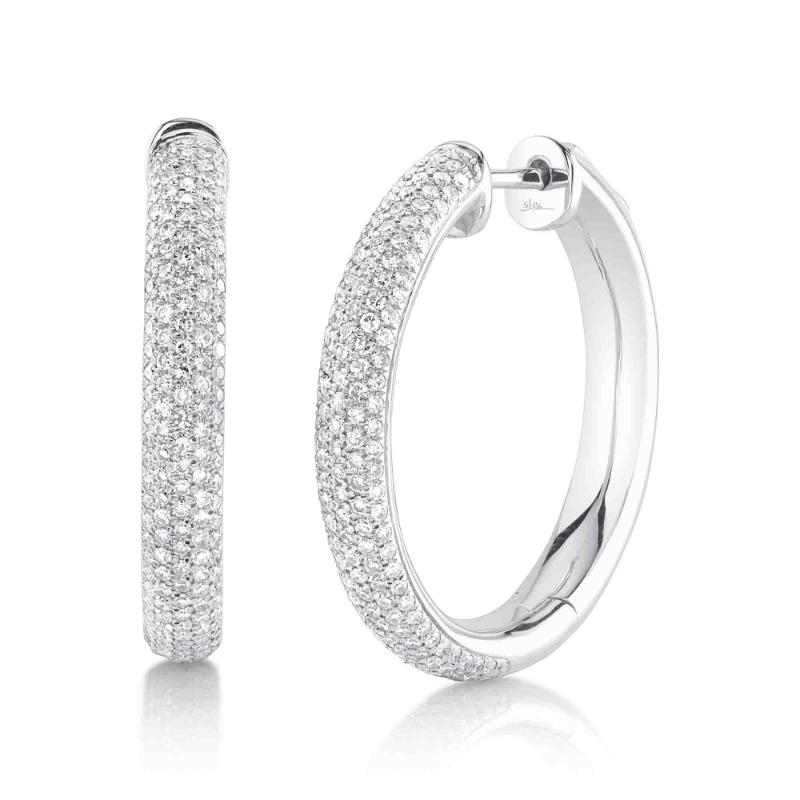 0.77Ct 14K White Gold Diamond Pave Hoop Earrings