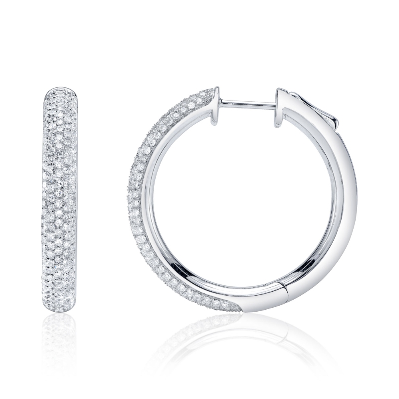 0.77Ct 14K White Gold Diamond Pave Hoop Earring