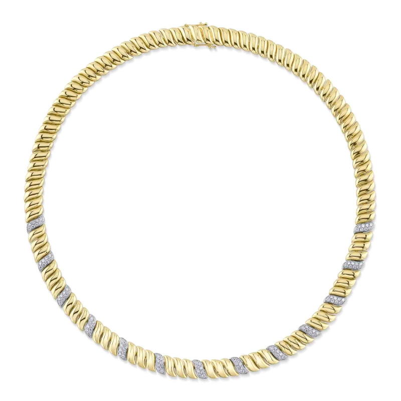 1.77Ct 14K Yellow Gold Diamond Ribbed Necklace