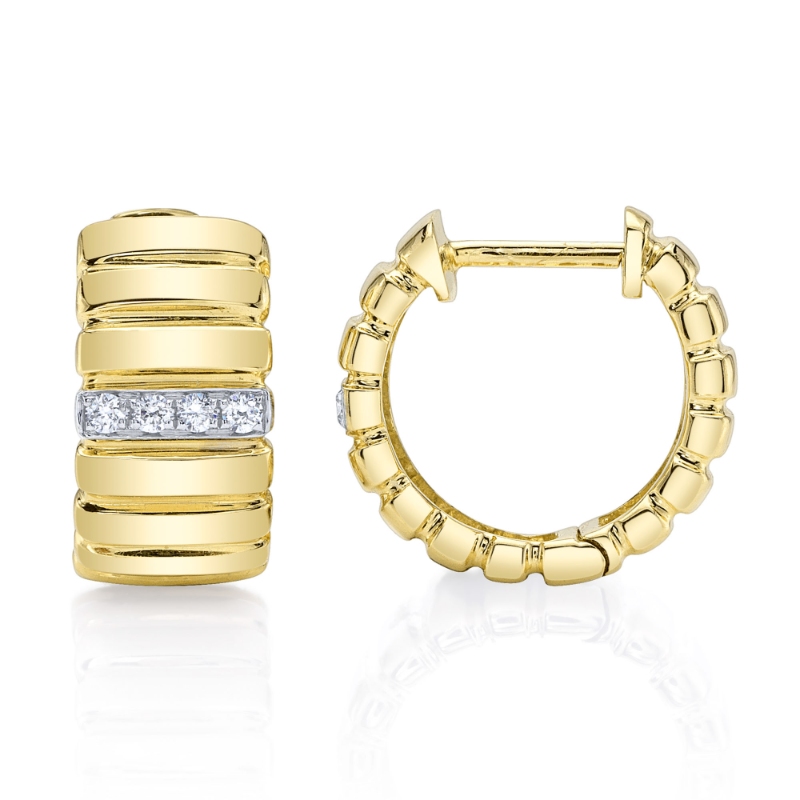 0.09Ct 14K Yellow Gold Diamond Ribbed Huggie Earring