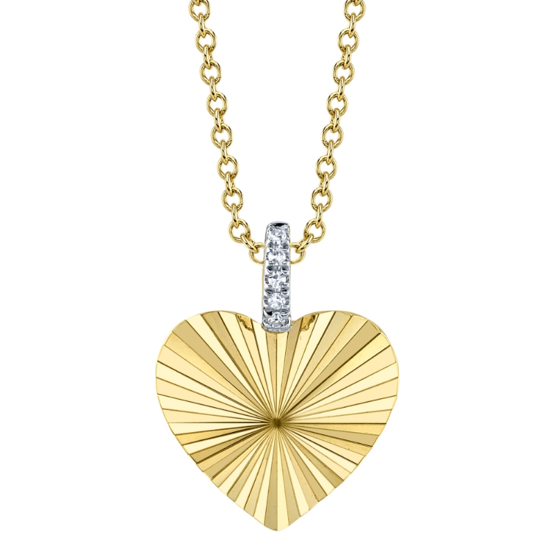 0.01Ct 14K Yellow Gold Diamond Ribbed Heart Necklace