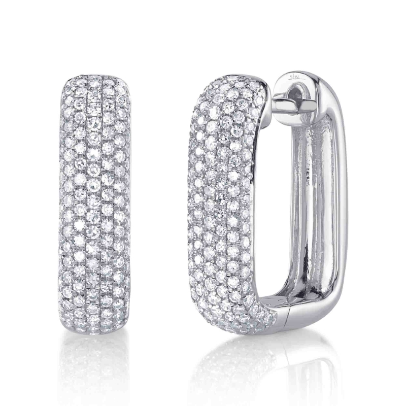 0.59Ct 14K White Gold Diamond Pave Rectangle Hoop Earrings
