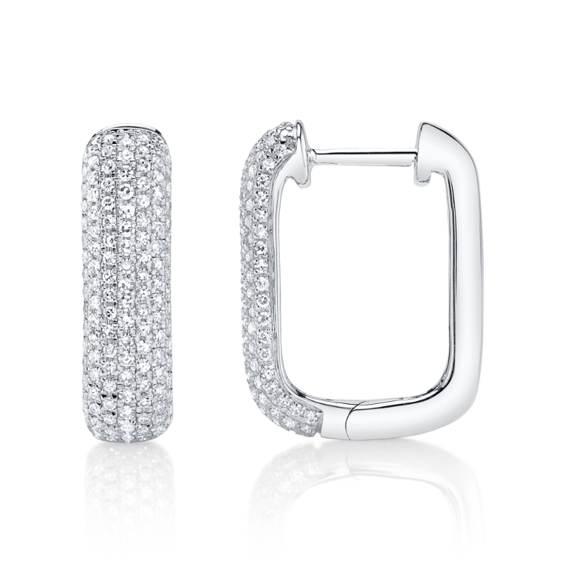 0.59Ct 14K White Gold Diamond Pave Rectangle Hoop Earring