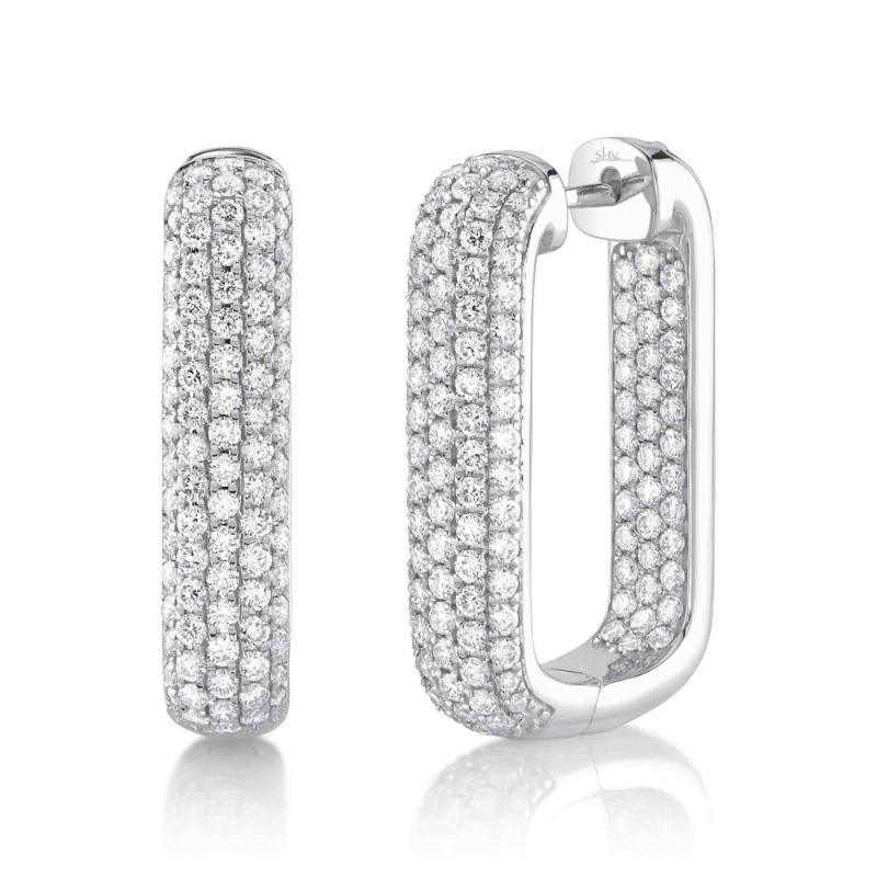 2.11Ct 14K White Gold Diamond Pave Rectangle Hoop Earrings