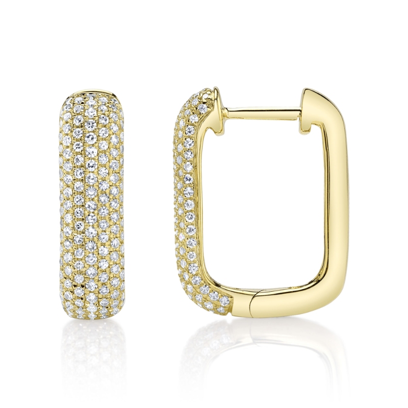 0.59Ct 14K Yellow Gold Diamond Pave Rectangle Hoop Earring
