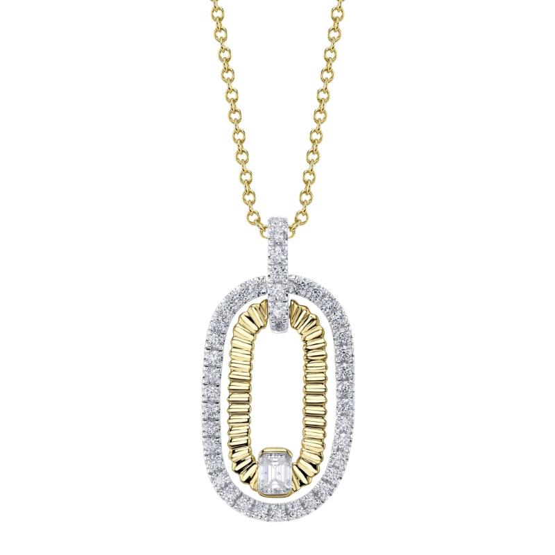 0.46Ct 14K Yellow Gold Diamond Emerald Ribbed Necklace