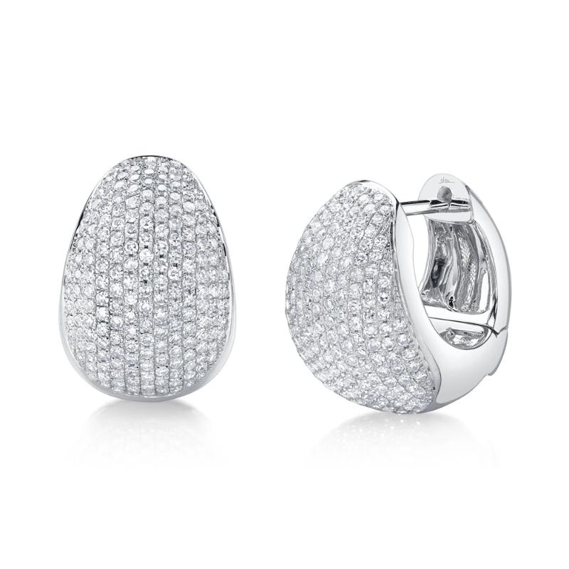 0.95Ct 14K White Gold Diamond Pave Huggie Earrings