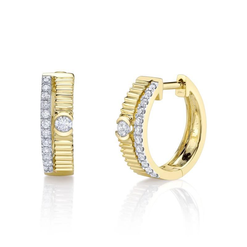0.25Ct 14K Yellow Gold Diamond Ribbed Huggie Earrings