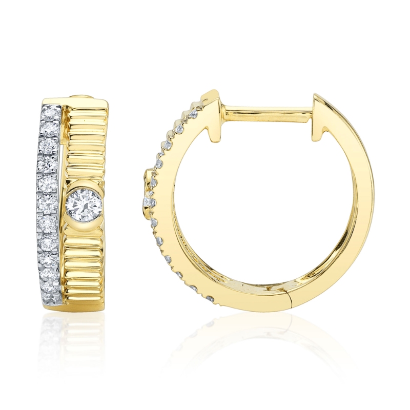 0.25Ct 14K Yellow Gold Diamond Ribbed Huggie Earring