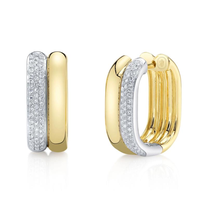 0.33Ct 14K Two Tone Diamond Oval Hoop Earrings