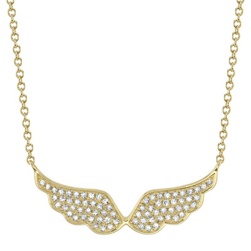 0.18Ct 14K Yellow Gold Diamond Angel Wings Necklace
