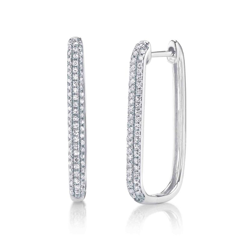 0.33Ct 14K White Gold Diamond Pave Oval Hoop Earrings
