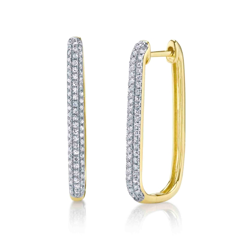 0.33Ct 14K Yellow Gold Diamond Pave Oval Hoop Earring