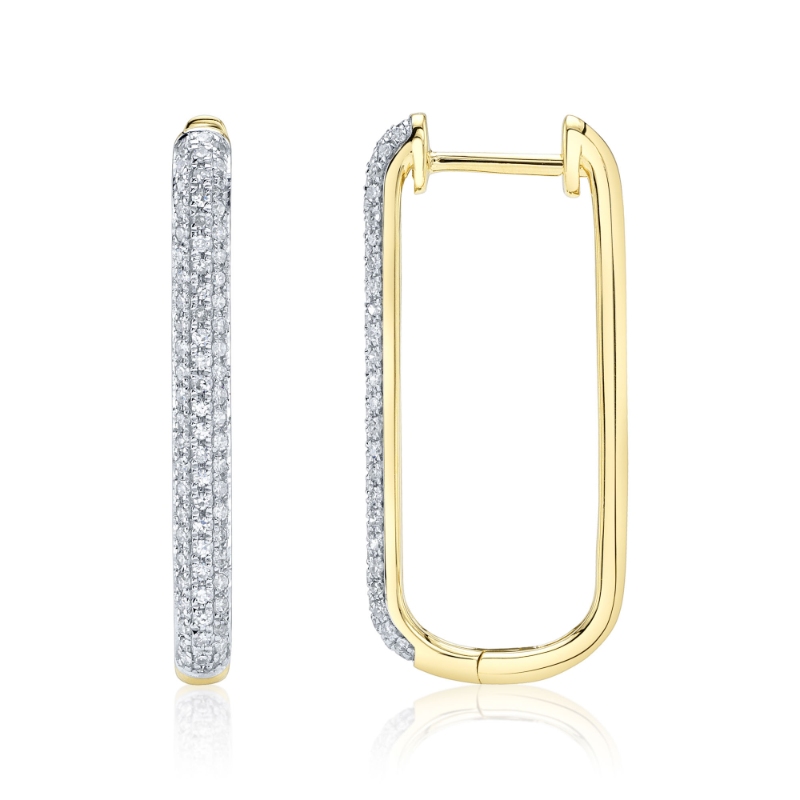 0.33Ct 14K Yellow Gold Diamond Pave Oval Hoop Earring
