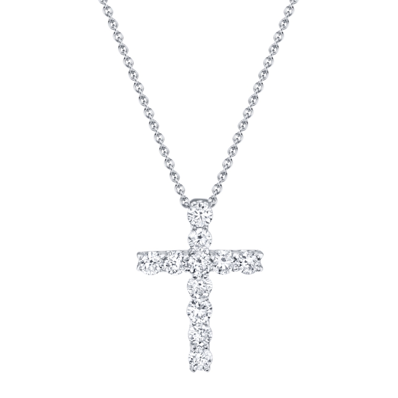 A 14K White Gold & Diamond Cross Necklace .32Ct, G/H, Vs/Si