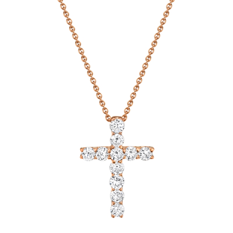 0.32Ct 14K Rose Gold Diamond Cross Necklace