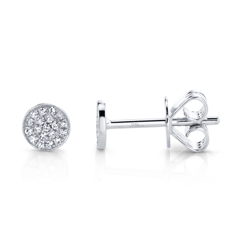 0.07Ct 14K White Gold Diamond Pave Circle Stud Earring