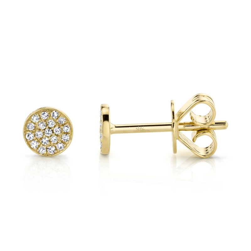 0.07Ct 14K Yellow Gold Diamond Pave Circle Stud Earring