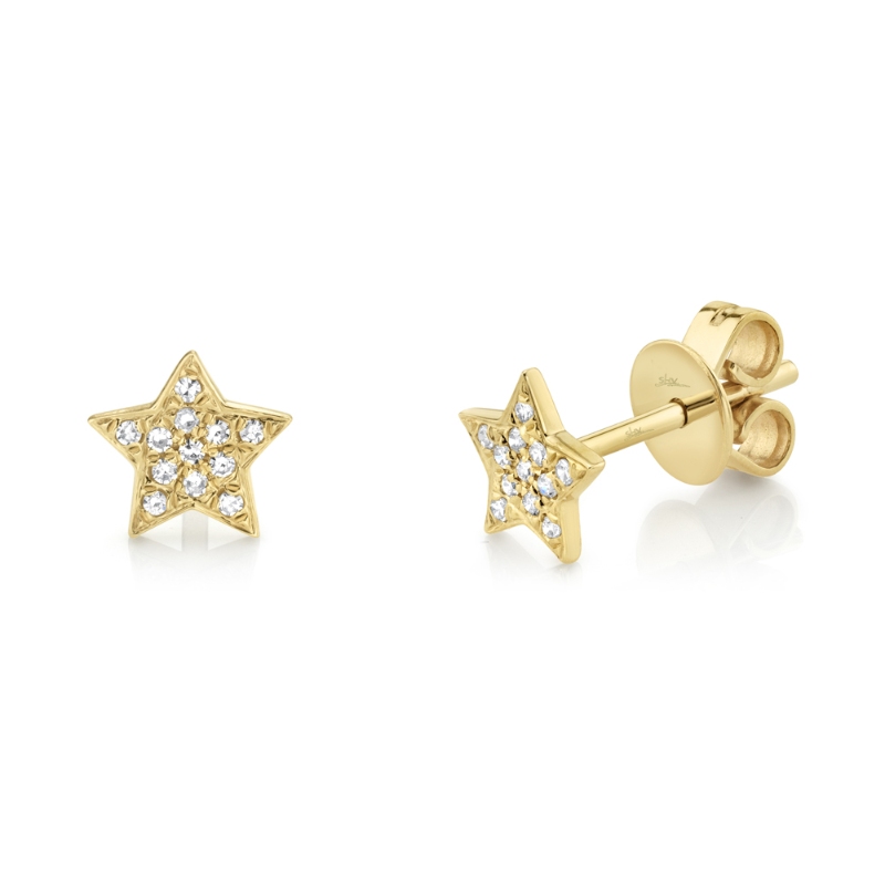 0.07ct 14k Yellow Gold Diamond Star Stud Earrings
