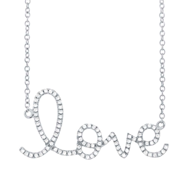 0.18Ct 14K White Gold Diamond "Love" Necklace