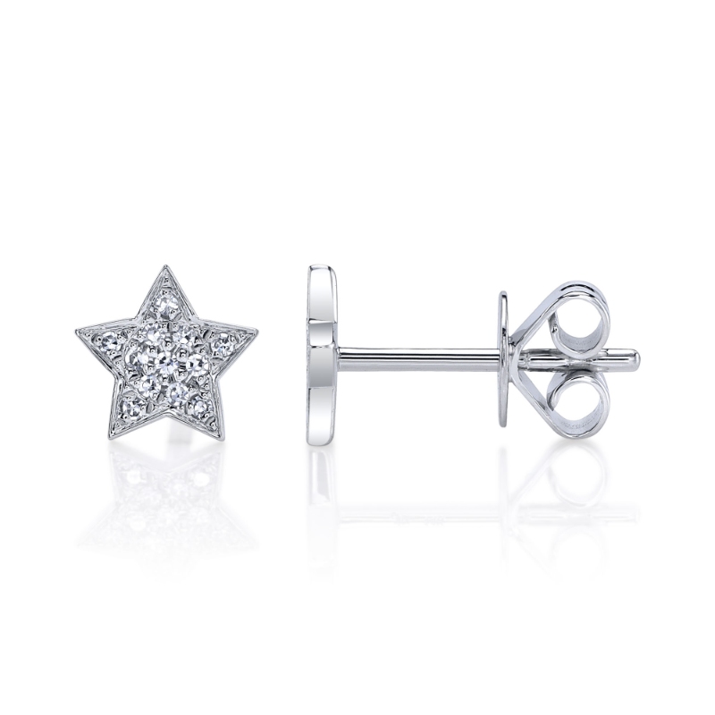 0.07Ct 14K White Gold Diamond Star Stud Earring