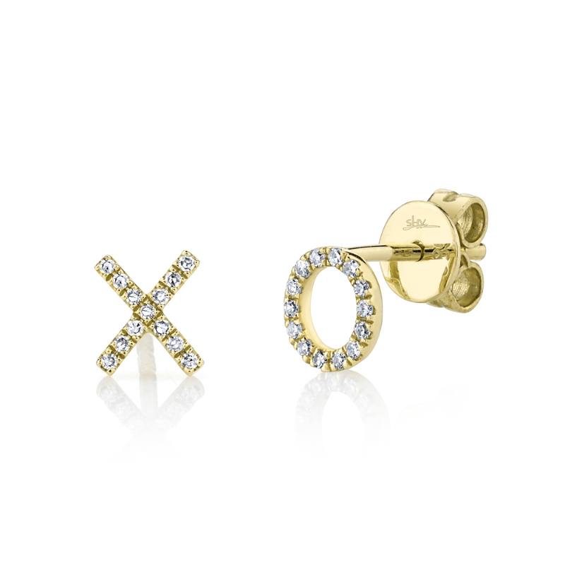 0.09Ct 14K Yellow Gold Diamond "XO" Stud Earrings
