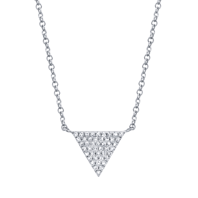0.13Ct 14K White Gold Diamond Pave Triangle Necklace