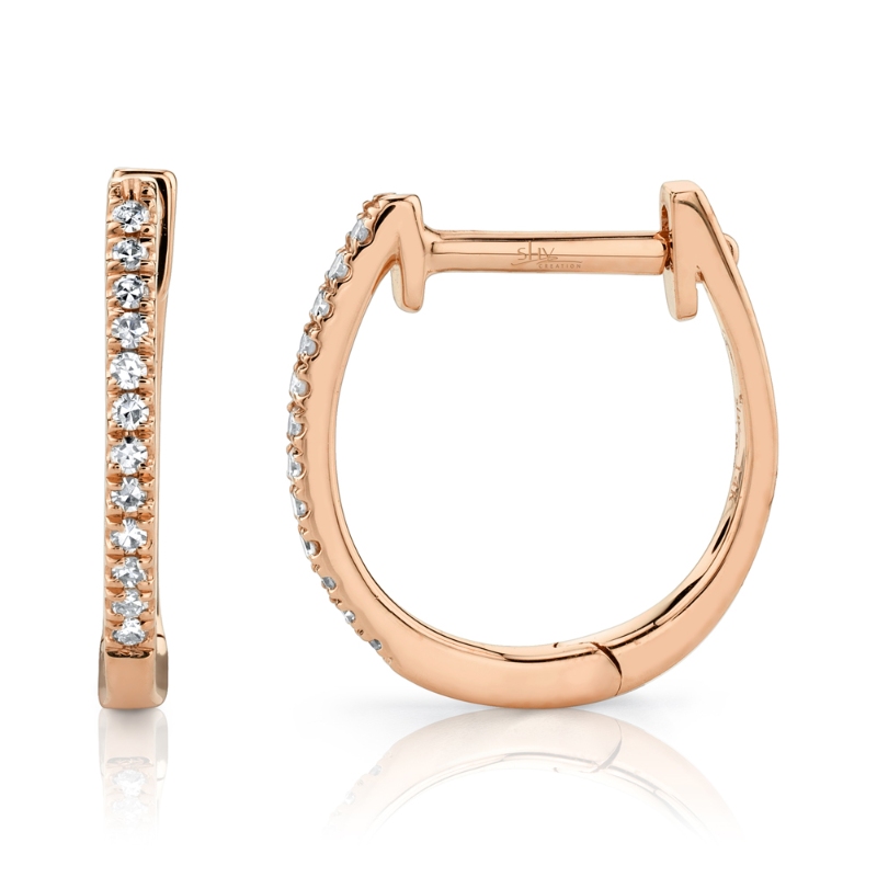 0.08Ct 14K Rose Gold Diamond Huggie Earring