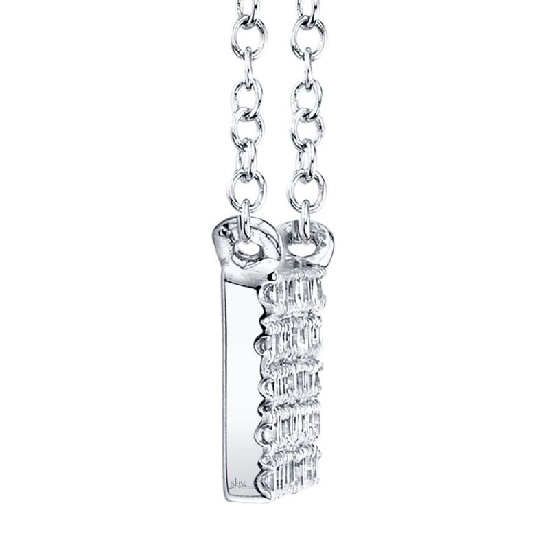 0.25Ct 14K White Gold Diamond Pave Bar Necklace