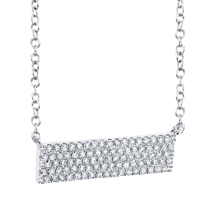 0.25Ct 14K White Gold Diamond Pave Bar Necklace