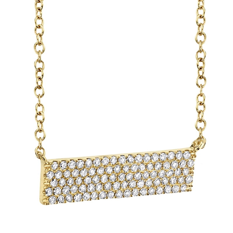 0.25Ct 14K Yellow Gold Diamond Pave Bar Necklace