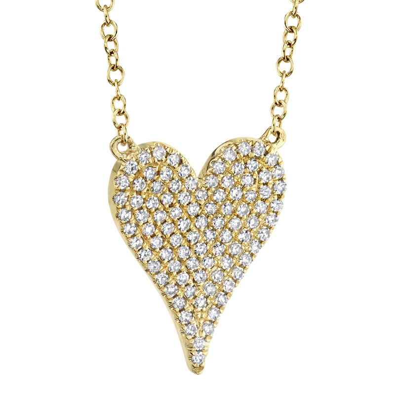 0.21Ct 14K Yellow Gold Diamond Pave Heart Necklace