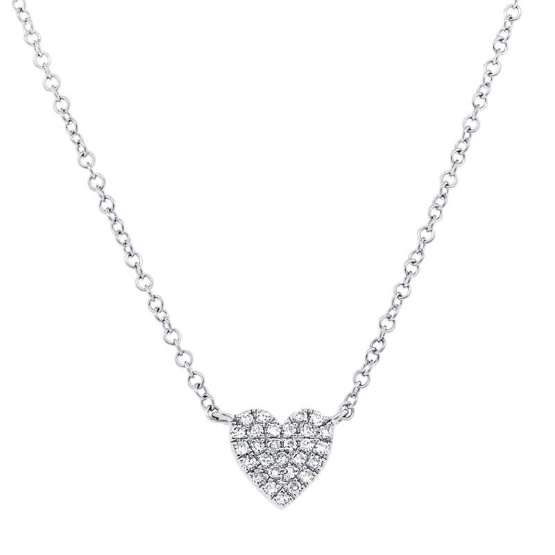 0.09Ct 14K White Gold Diamond Pave Heart Necklace