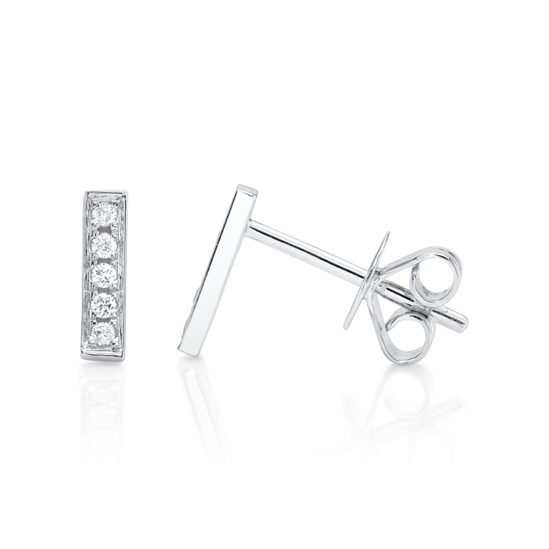 0.08Ct 14K White Gold Diamond Bar Stud Earring