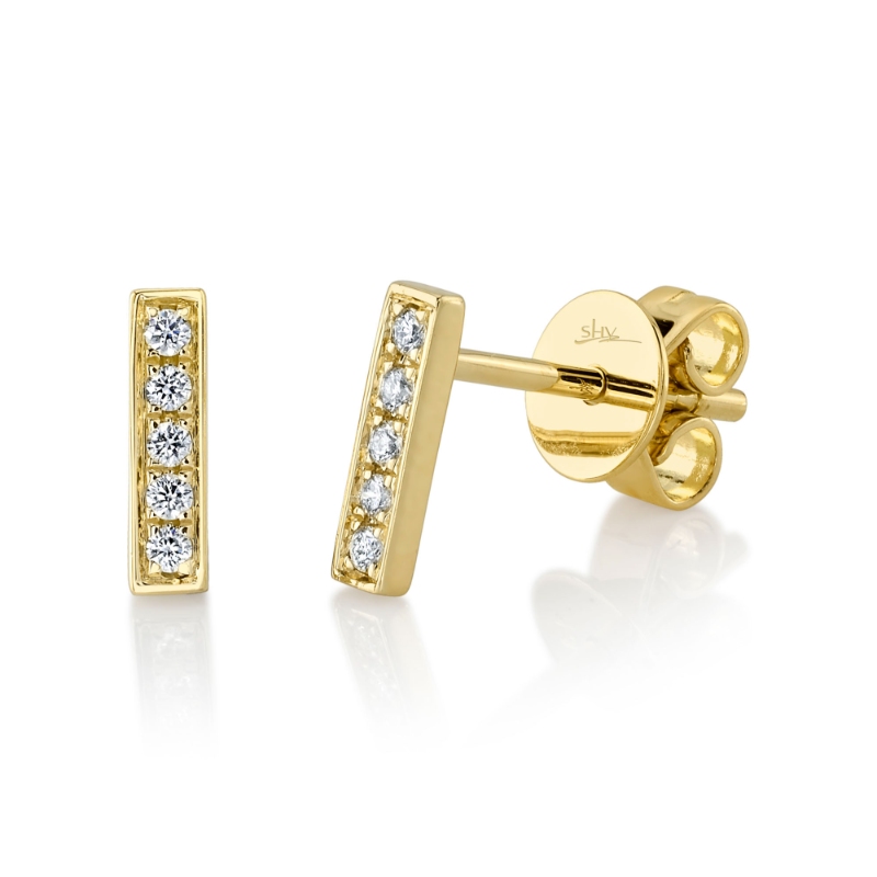 0.08Ct 14K Yellow Gold Diamond Bar Stud Earrings